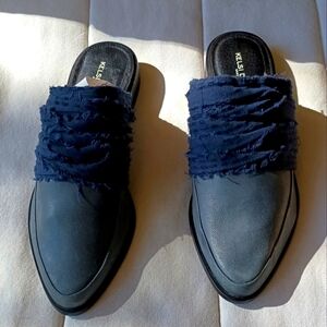 Kelsi Dagger Women's Blue Leather And Fabric Mules_8.5